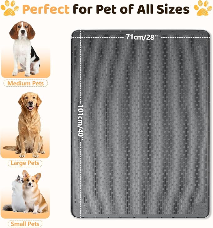 Silicone Dog Bed Mat 40"x 28" Crate Mat for Dog Cages, Dark Grey | Extra Large Kennel Mat with Raised Edge, Washable, Leakproof, Waterproof Dog Mat for Crate, Dog Floor Mat to Protect Floors