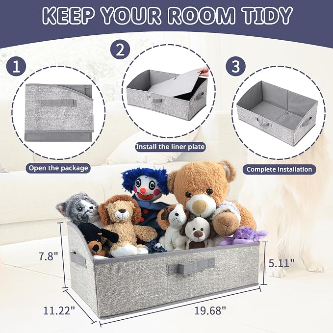 COWOSO Foldable Dog Toy Basket with 3 Handles, Pet Storage Box, Dark Grey | Portable Pet Toy Organizer for Dog Toys & Accessories, Low Front Design, Waterproof Collapsible Storage Bin for Living Room