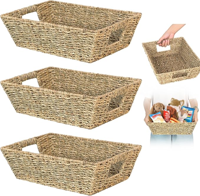 Set of 3 Snack Baskets, Water Hyacinth Basket,Wicker Snack Basket Organizer | Set of 3 Snack Baskets, Water Hyacinth Basket,Wicker Snack Basket Organizer
