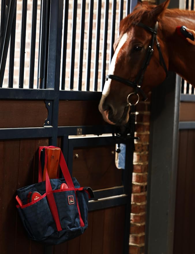 Horse Grooming Tote Bag, Waterproof Grooming Organizer with Multiple Pockets for Brushes & Tools, Stable & Show Use Navy