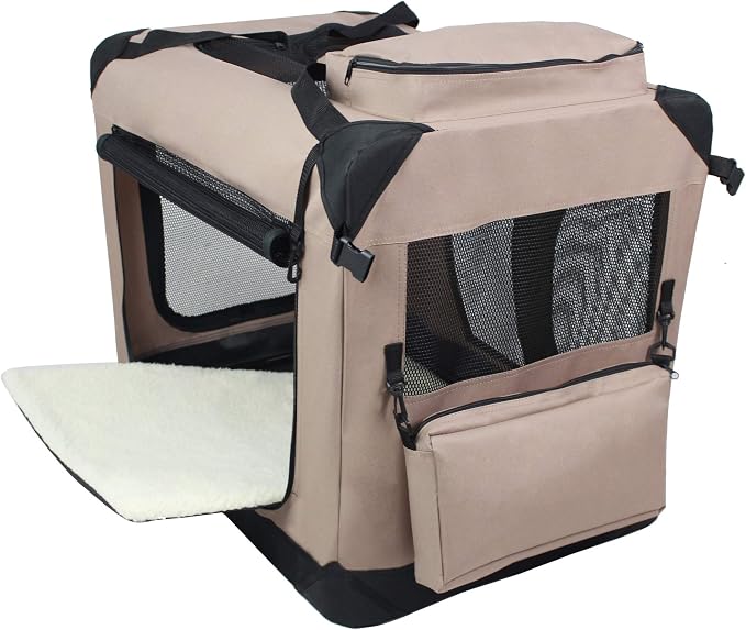 EliteField 3-Door Soft Dog Crate with Bed & Carrying Bag (2-Year Warranty) | 3 Mesh Doors, Steel Frame, Removable & Washable Crate Cover and Bed Cover, Storage Pockets, Indoor/Outdoor, Foldable