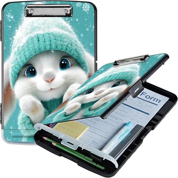A4 Clipboard with Storage Pen Holder, Clipboards Organizer Nursing Clipboard Foldable File Folder Plastic Clipboard Folio Clip Board for Office Work Classroom Doctor, Green Clothes Rabbit