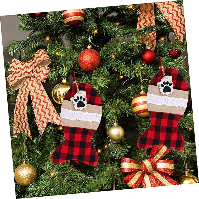 FRCOLOR Christmas Gift Pouch for Pets Black Red Plaid Holiday Storage Bag for Candy Snacks Item Organization and Festive Decoration