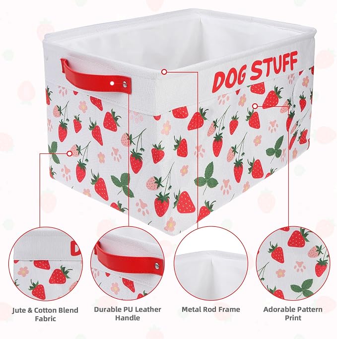 Homimp Dog Food Storage Container,Dog Toy Basket Bin Box with Comfortable Handles and Cover,Collapsible Pet Toy Storage Organizer for Accessories,Toys,Coat & Clothing,Blanket & Leash, Red, 15"x13"x12"