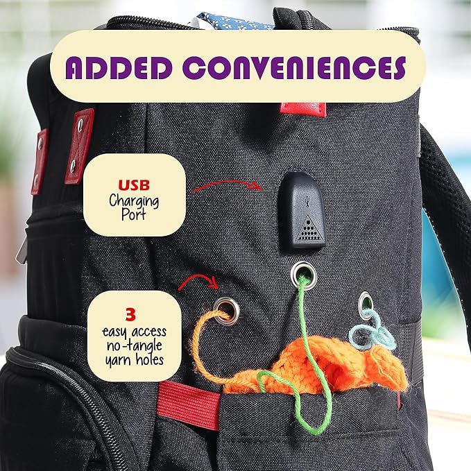Hearth & Harbor Crochet Backpack, Crochet Bag Organizer, Canvas Knitting Bag, Yarn Organizer for Crochet Accessories and Supplies, Travel Yarn Bag with USB Charging Port, Yarn Storage Organizer