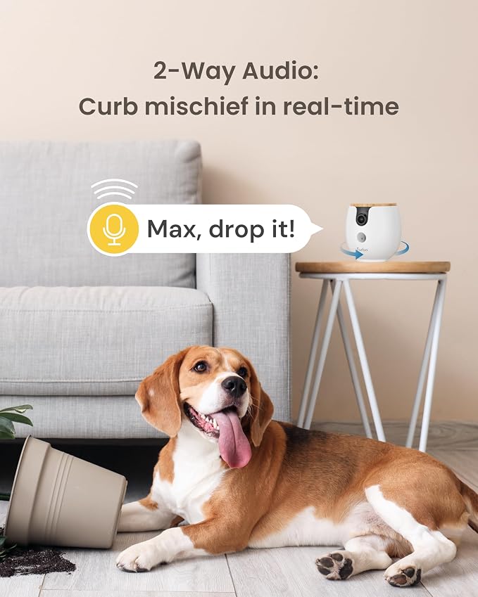 Furbo Mini 360° Pet Camera [No Monthly Fee] | Clear 2K QHD Video, 360° Rotating View, Barking/Meowing Alerts, 2-Way Audio, Color Night Vision, Pet Monitoring, No AI Alerts