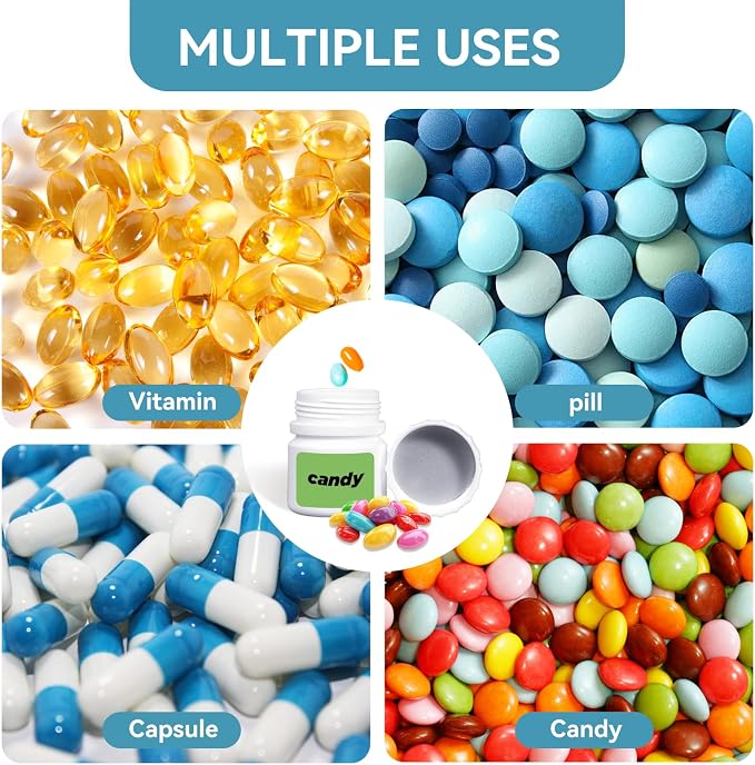 12 Pack Travel Pill Bottles - White Food Grade Plastic with Screw Caps & Labels, Small Pill Organizer for Pills, Vitamins, Capsules