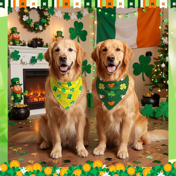 Abbylike 50 Pcs St Patrick's Day Dog Bandanas Bulk Green Shamrocks Bandanas for Dogs Triangle Kerchief Bibs Scarf for Pet Irish Costume Photo Props Pet Shops Groomer, 25 Styles (31.5 x 21.7 x 21.7)