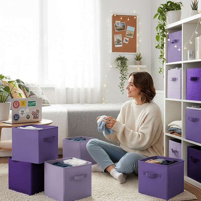 GRANNY SAYS 11 Inch Cube Storage Bins, Purple Gradient, 6-Pack | Collapsible Cube Storage Organizer with Thickened Base Plate, Sturdy Handles, Decorative Baskets for Shelves, Closet