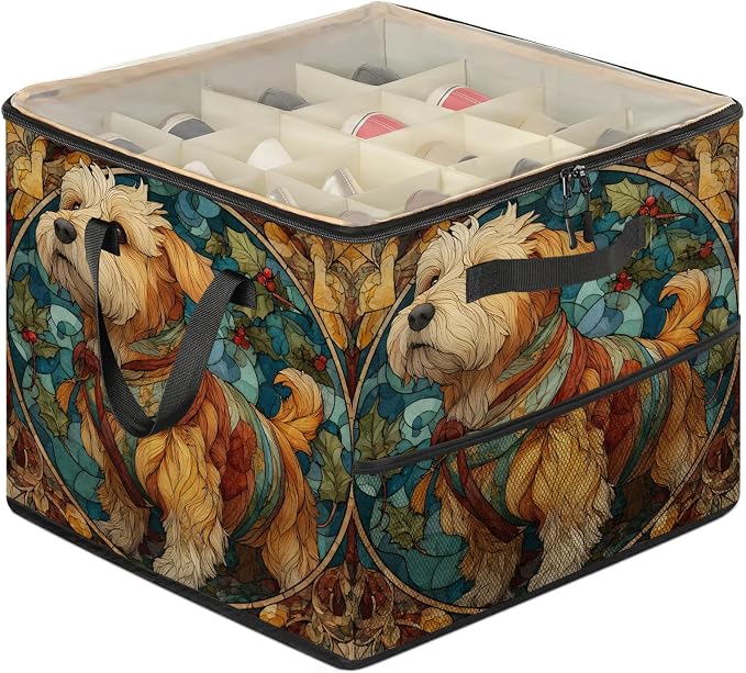 TropicalLife Boho Strained Glass Dog Shoe Organizer for Closet | Foldable Shoe Storage Box Bin 16-32 Pair Shoe Storage for Sneakers, Boots & Heels with Adjustable Dividers, Clear Cover