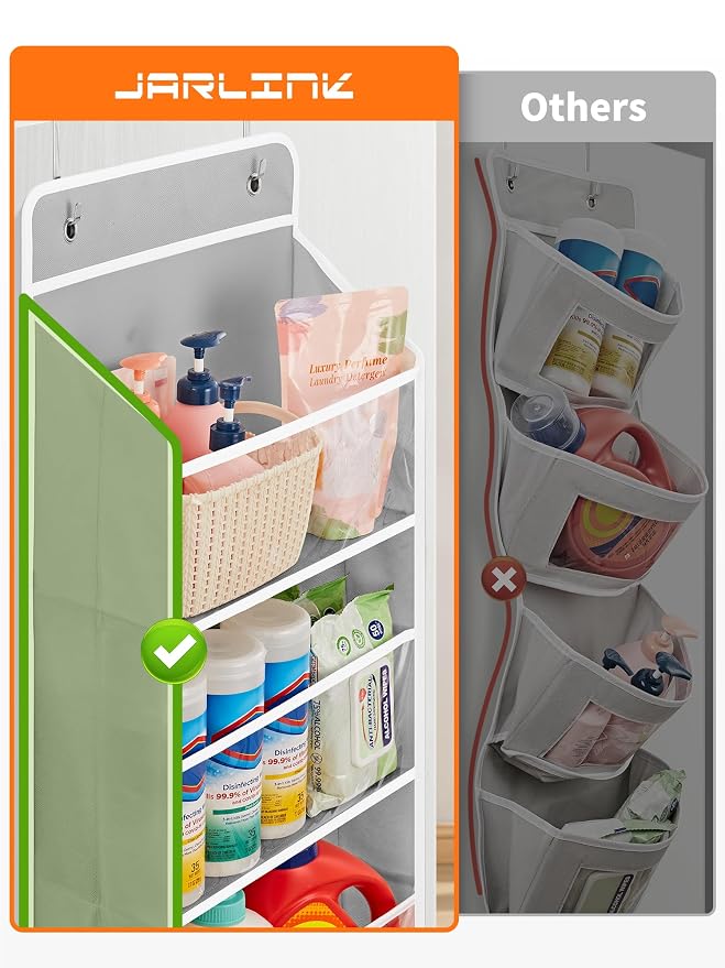JARLINK Over The Door Toy Storage Organizer w/Clear Window, Grey, 2 Pack | Anti-Tilt 44 lb Load Capacity, Baby Toy Storage Organizer for Stuffed Animals, Nursery, Kid Bedroom, Newborn Baby Essentials