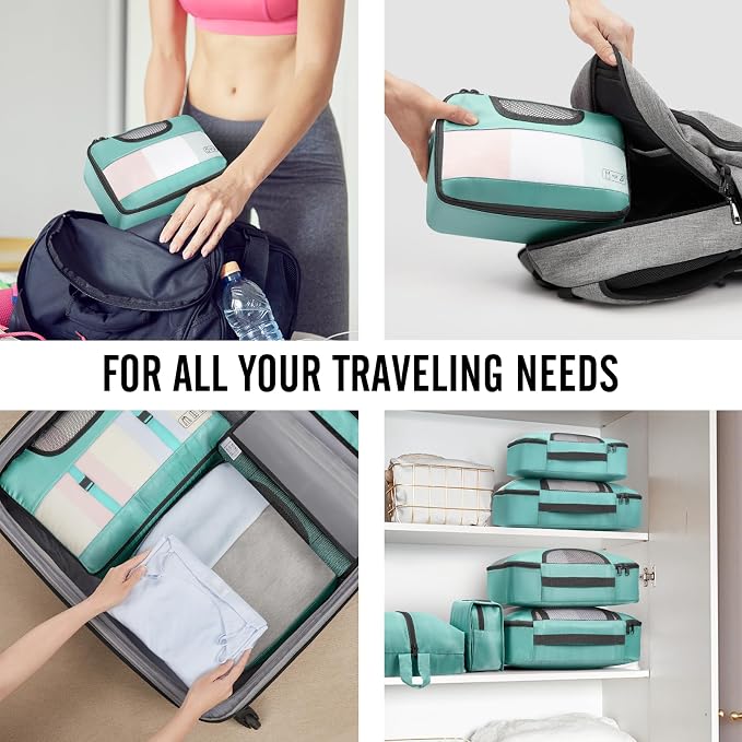 Veken 8 Set Packing Cubes for Travel Essentials, Suitcase Organizer Bags in 4 Sizes, Carry-On Luggage Accessories with Laundry Bag, Airplane Must Have with 99-Count Mesh Holes