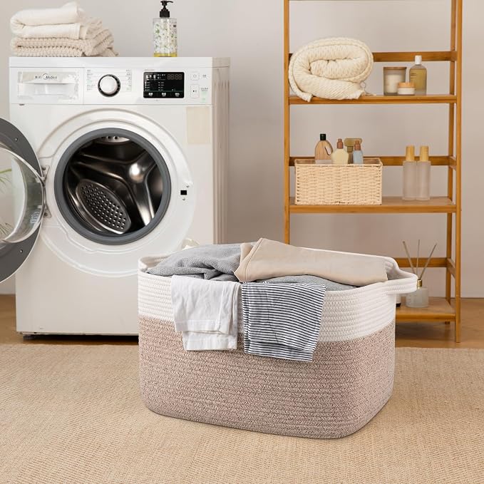 65L Large Woven Blanket Basket for Living Room, 19.7"x15.7"x11.8" | Nursery Laundry Hamper with Handle for Organizing Blankets, Pillows, Toy Storage With Handle, Large Baskets for Organizing