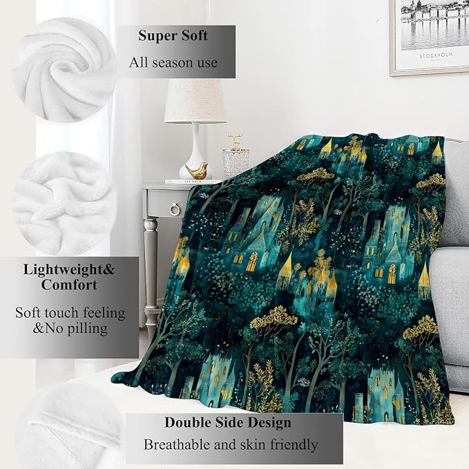 Enchanted Forest Castle Blanket,50x60in,Magical Night Scene Throw Blankets,Birthday Gifts for Kids Adult & Fantasy Lovers, Lightweight Soft Fleece,for Sofa Couch Bed Room Modern Decor