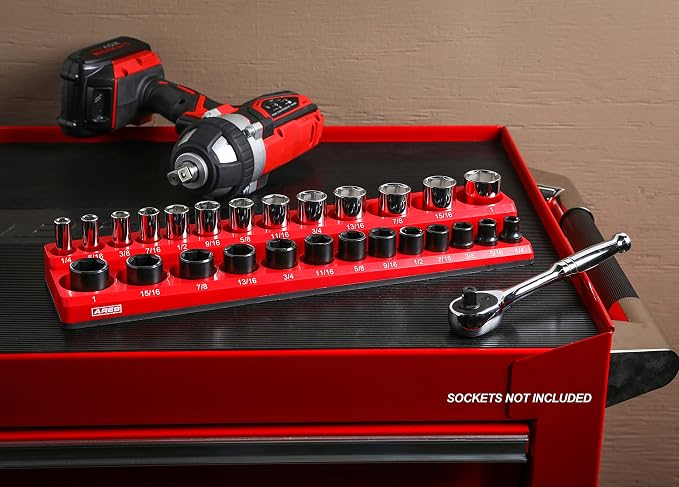 ARES 70234 26-Piece 3/8-Inch SAE Magnetic Socket Organizer | Holds 13 Standard Size and 13 Deep Size Sockets; Keep Your Tool Box Organized
