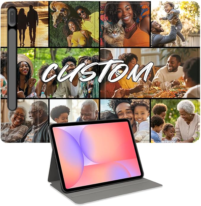 Custom Photo Personalized Flip Case for Samsung Galaxy Tab S7 FE 12.4 inch(2021),Model Code: SM-T730/T733/T736B, Samsung Galaxy Tablet Customized Picture Text Leather Stand Cover Protective Case