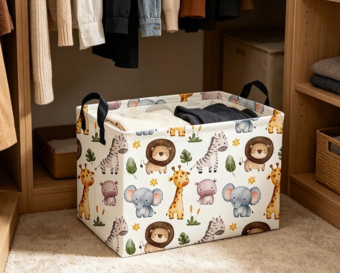 Rectangular Animals Storage Baskets Cute Basket Storage Bin Zoo Room Decor for Home(Zoo)