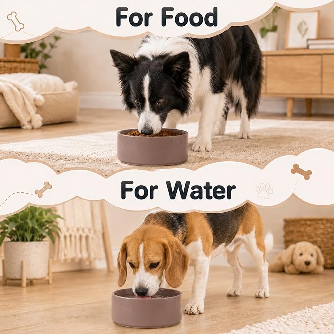 Havniva Ceramic Dog Bowls, Dog Food and Water Bowl Set, Dog Water Bowl | 7.3” Ceramic Dog Food Bowls with Non-Slip Rubber Base, Large Capacity, Dog Feeding Bowls for Medium Dogs