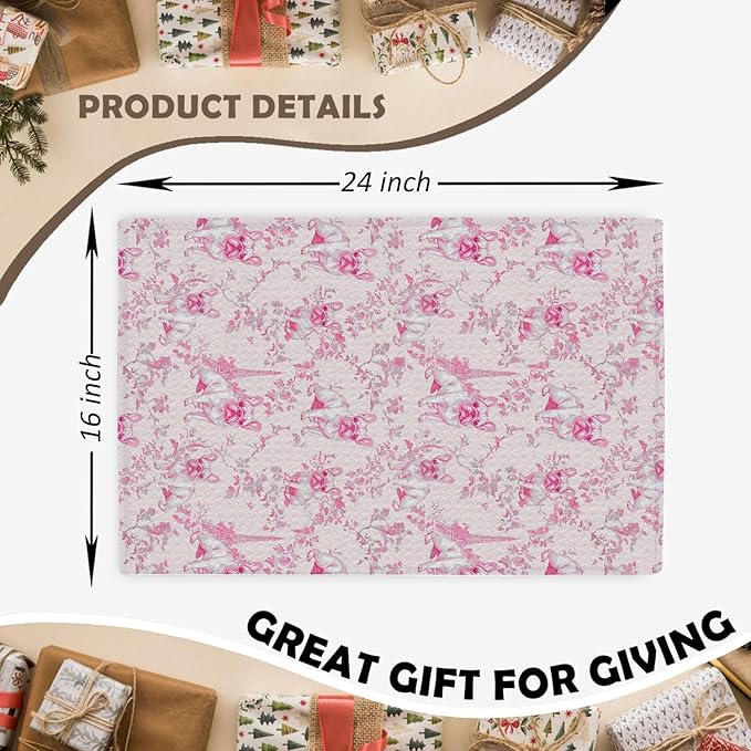 Pink French Bulldog Kitchen Dish Towels,Pink and White Floral Dog Towel Dish Tea Towels, Chinoiserie Decor for Kitchen Bathroom,French Bulldog Gifts for Dog Lover Mom Dad,16x24 Inch