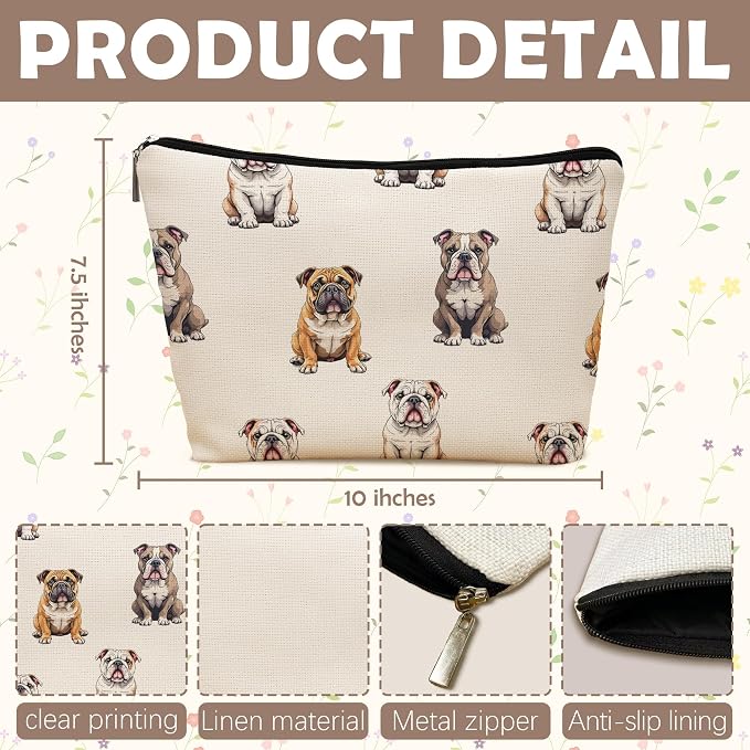 English Bulldog Dog Makeup Bag, English Bulldog Lovers Gifts Cosmetic Bag for Women, Dog Mom Lovers Owner Gifts for Women Christmas, Pet Lover Gift Zipper Travel Makeup Pouch for Purse