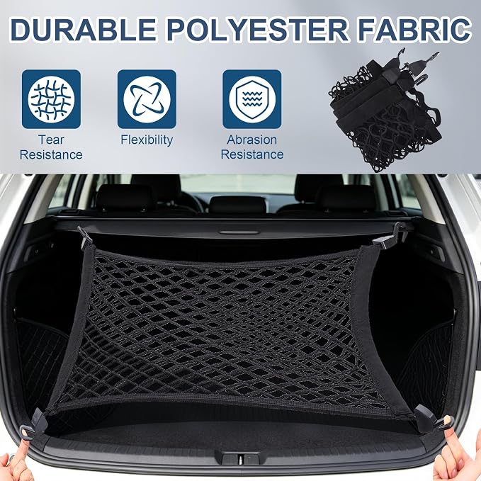 PATIKIL Truck Cargo Net, (39.4 x 23.6 Inch, Black) with Base and D-Ring | Single Elastic Adjustable Trunk Bed Net Stretchable Mesh Storage Organizer Heavy Duty for Pickup Trucks SUV Cars