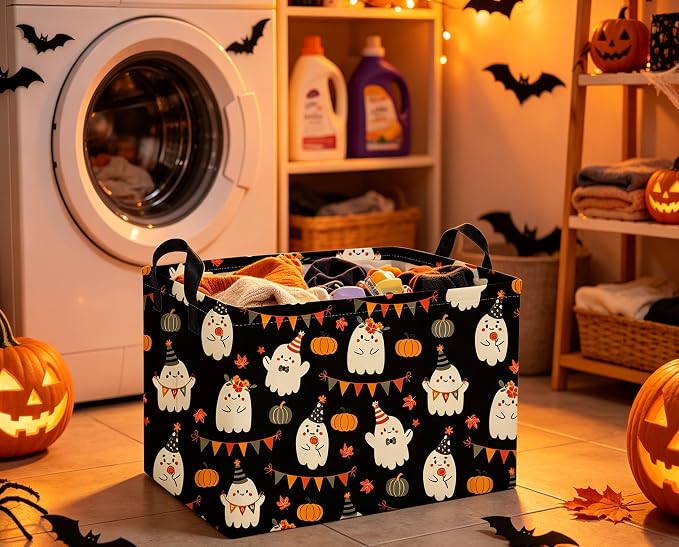 Rectangle Kids Baskets Halloween Basket Cute Storage Bin for Room Decor Gift Basket(Cute Halloween)