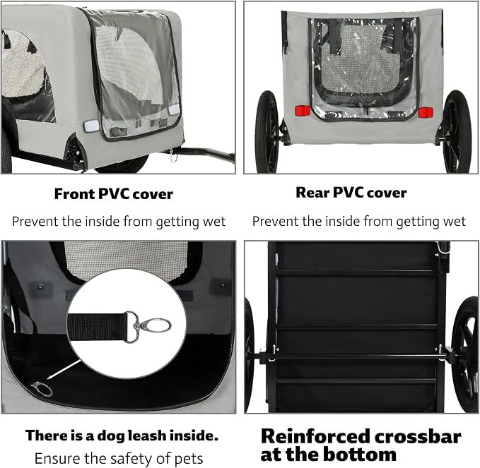 KEIKI Dog Bike Trailer with Built-in Leash, Pet Stroller Cart Bicycle Carrier, Easy Folding Cart Frame with Front Caster & 16" All-Terrain Wheels & Universal Hitch, Supports up to 66 lbs