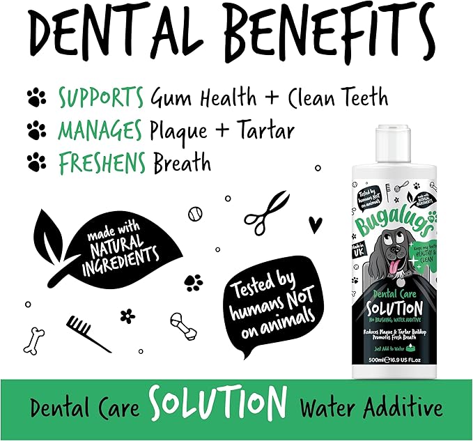 BUGALUGS Dog Breath Freshener Dental Care Water Additive. Clean Teeth, Healthy Gums & Fresh Breath - Natural Dog Plaque Remover & Tartar Remover for Teeth. No Brushing Needed (16.9 Oz Water Additive)