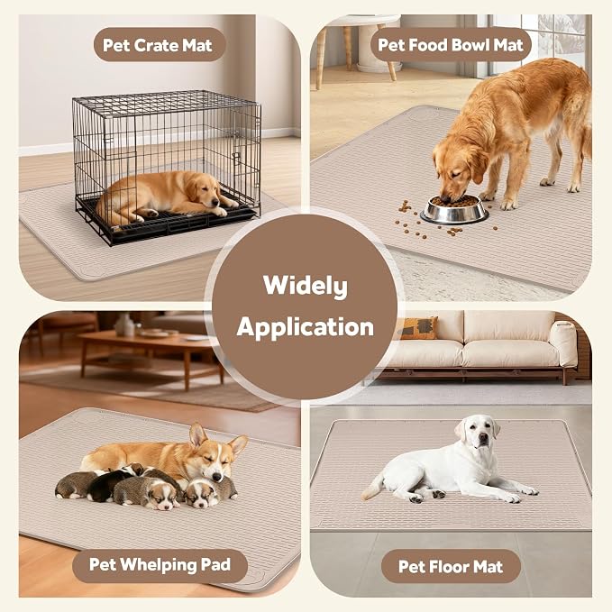 Silicone Dog Crate Mat 57"x 40" Under Dog Crate Kennel Pad Mat, Khaki | Extra Large Dog Cage Mat, Non-Slip Waterproof Dog Playpen Mat, Reusable Washable Dog Mat for Crate, Protect Floors