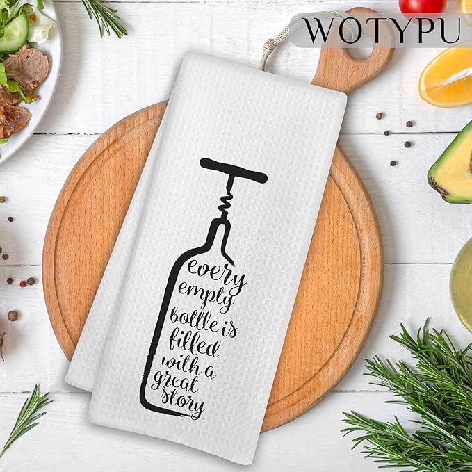 Funny Wine Kitchen Towels, Wine Lover Gifts Dish Tea Towels for Dining Room, Hostess Gifts for Women Decorative Hand Towel, Funny Kitchen Decor, 16x24 Inch