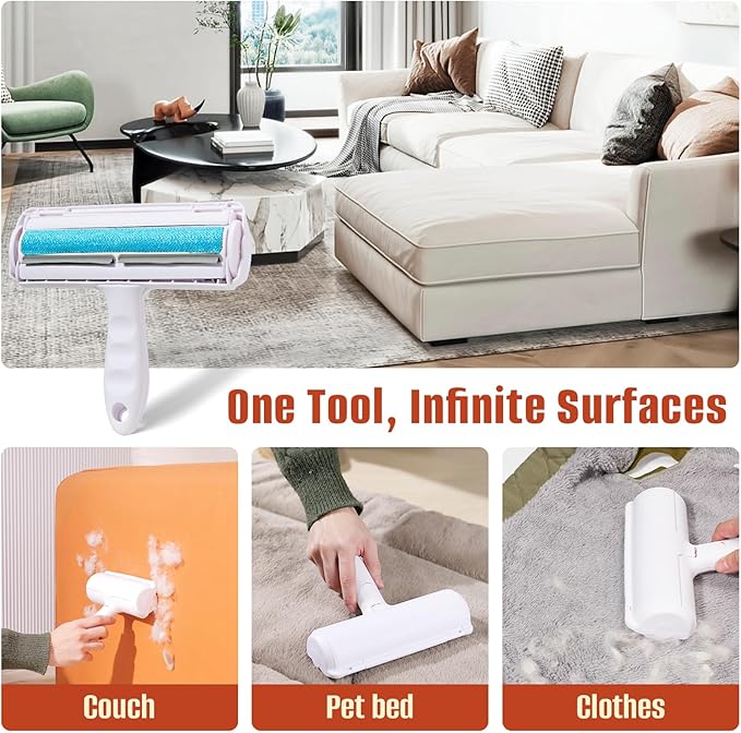 Pet Hair Removal Roller - Reusable Cat and Dog Fur Remover Lint Roller for Carpet, Couch, Furniture, Car Seat, Bedding and Clothing - Portable and Multi-Surface Pet Hair Removal Tool
