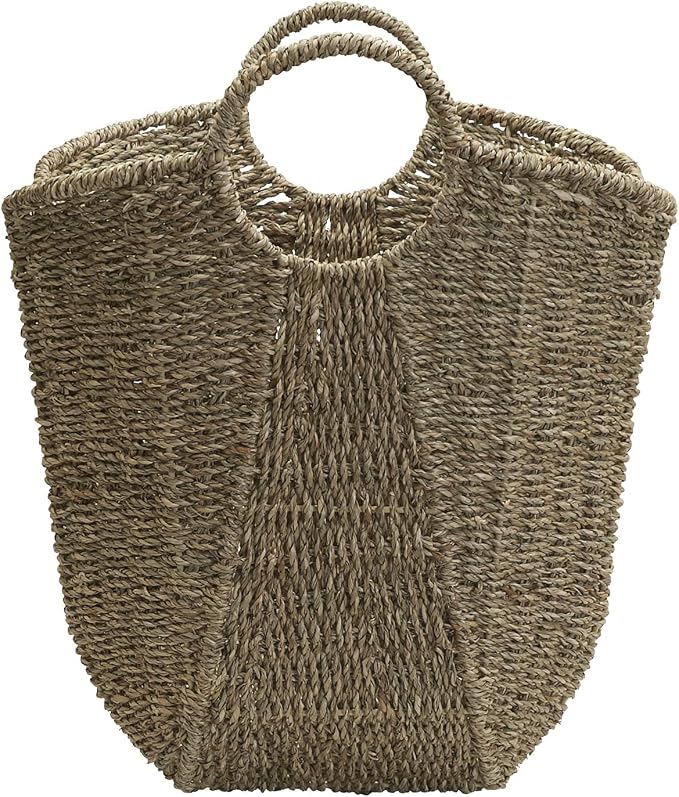 Household Essentials Brown Wicker Storage Basket with Handles Large | Natural Seagrass