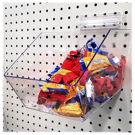 Clear Pegboard Acrylic Bins, Medium Bin for Peg Wall - 6" L x 5.5" H x 9.5" D - 10 Pack