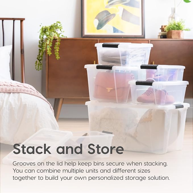 IRIS USA 10-Pack 6 Quart Storage Bins with Lids, Clear | Transparent design makes contents easy to find. Ideal for shoes, photos, documents, and small essentials. Nestable design