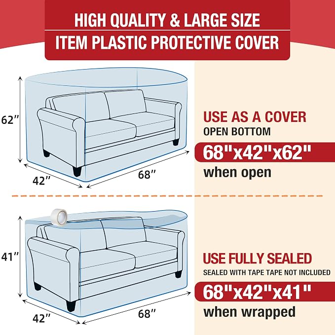 Extra Large Couch Loveseat Moving Cover for Storage Transportation | Sofa Couch Clear Plastic Moving Cover with Labels, Waterproof and Dust Proof, Bag Open Size 68x 62 x 42 Inch, Blue