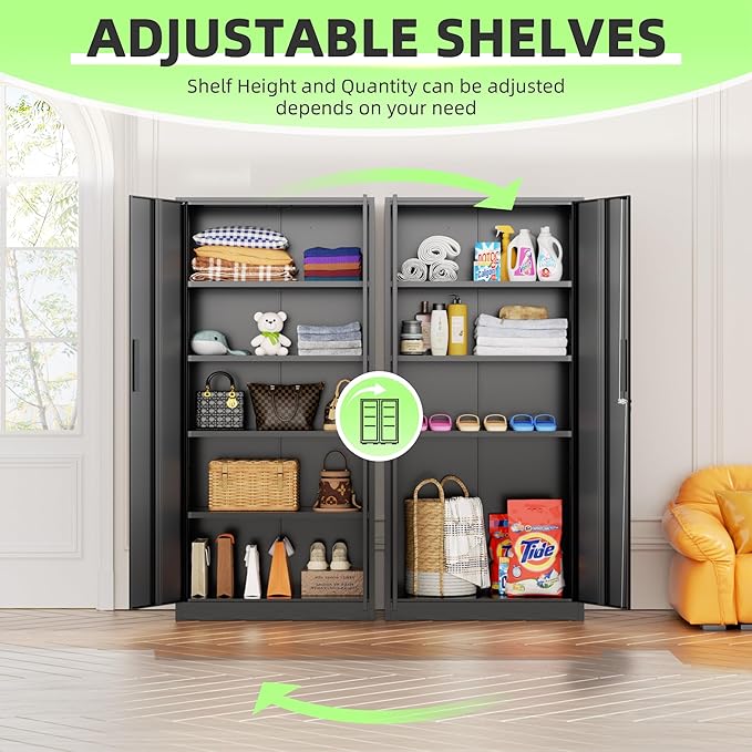 Crownland 72" Metal Storage Cabinet, Lockable Garage Storage Cabinets, High Office Cabinet with Adjustable Shelves for Garage, Home Office, Classroom, Pantry(Classic Black-Narrow Size)