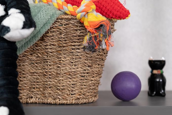 OtterPets Dog Toy Basket, Seagrass Bone Shaped Dog Toy Bin, 17x13” | Handmade dog toy box, dog toy storage, dog basket, basket for dog toys, dog storage, 17 x 13 in