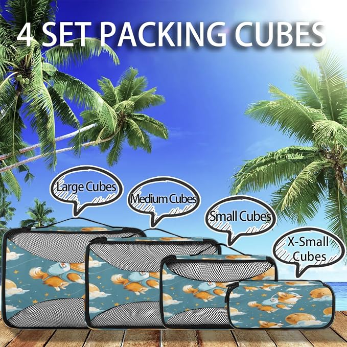 Packing Cubes for Travel, Universe Space Travel Luggage Packing Organizers for Women Men, Large Custom Toiletries Bag for Cosmetics Toiletries, Corgi Dogs