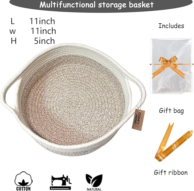 COMFY-HOMI Round Rope Basket with Handles for Shelves,Toys,Book, Cloth Storage Baskets for Organizing Toy Decorative Organizer for Living Room, Bathroom