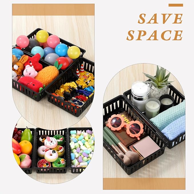 Wenqik Set of 12 Small Plastic Baskets for Organizing, Black