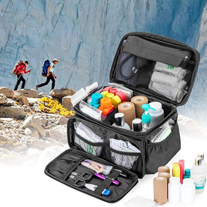 Damero Small Medicine Storage Bag Empty, Family First Aid Box with Divider | Emergency Trauma Kit Organizer Bag First Aid Bag, Multi-Pockets for Medical Supplies, for Hiking, Camping and Home, Bag Only