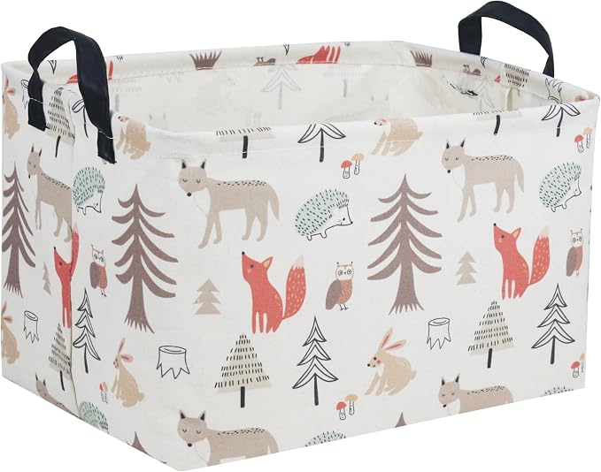 Essme Rectangular Kids Basket,Animal Storage Basket with Handles for Room Decor, Ocean Storage Bin（Grey animal）