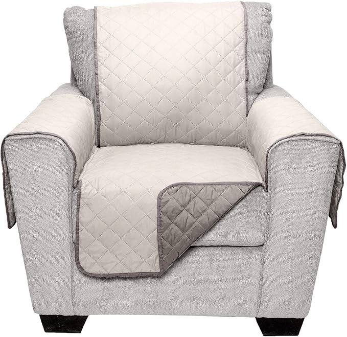 Furhaven Water-Resistant & Reversible Chair Cover Protector for Dogs, Cats, & Children - Two-Tone Pinsonic Quilted Living Room Furniture Cover - Gray/Mist, Chair
