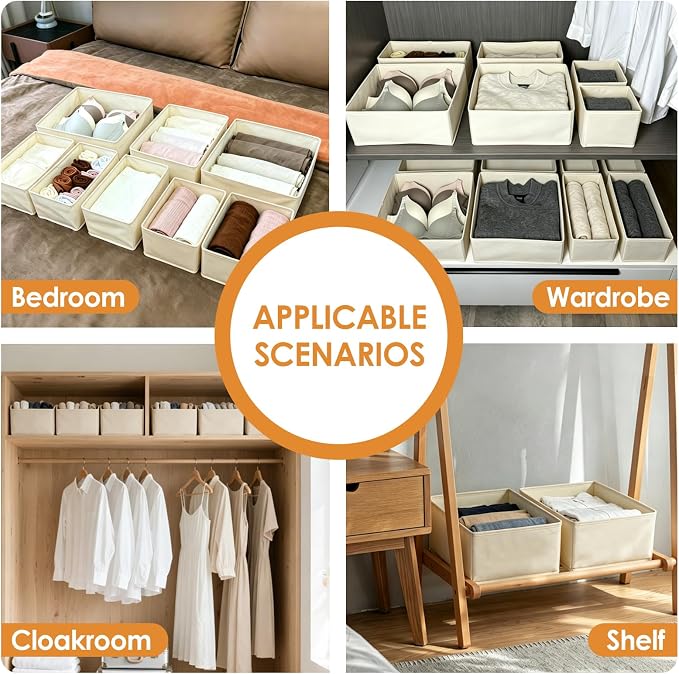 12-Piece Drawer Organizer Set | Non-Woven Fabric, Foldable Design, Multi-Size Grid Compartments, Reinforced Structure