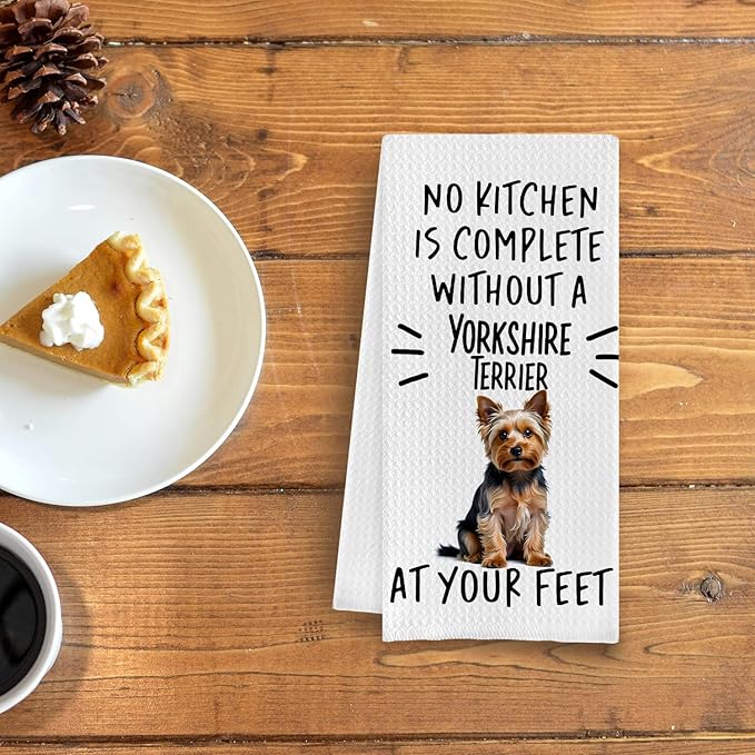 Yorkshire Terrier Kitchen Towel, 16x24 Inch, Cotton Waffle Weave, Absorbent & Fast Drying