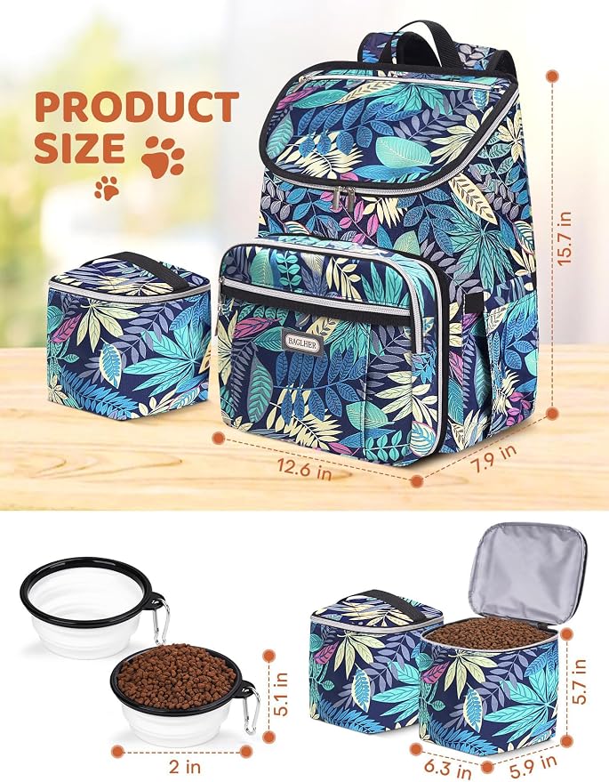 BAGLHER Travel Dog Backpack - Detachable Travel Pet Supplies Gear Backpack,Dog Bag for Traveling with 2 Silicone Collapsible Bowls and 2 Storage Baskets