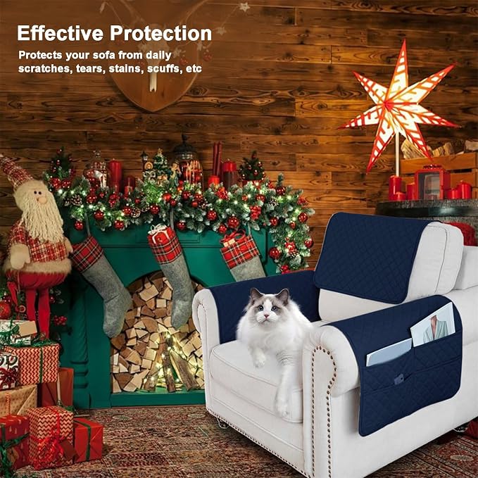 Large Polyester Armrest and Headrest Covers with 2 Pockets | Soft, smooth polyester resists daily wear nonslip silicone backing helps shield recliners and sofas from pet scratches