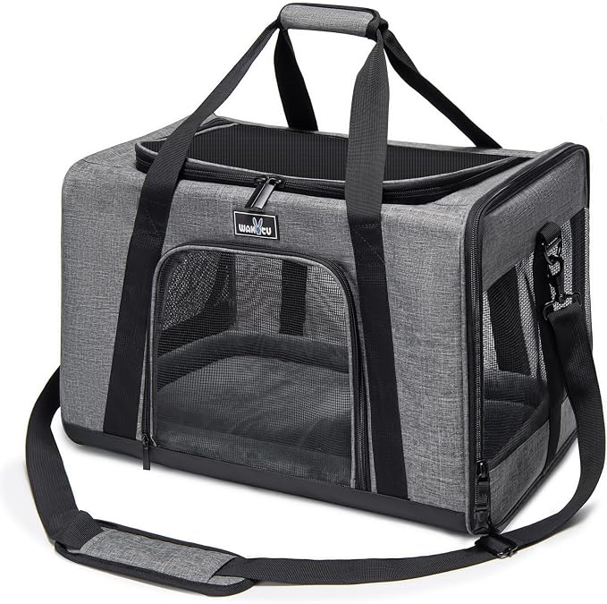 Wakytu Cat Carrier Soft for Medium or Large Cats for Car Travel Camping | 3 entrances & 5 vents, waterproof rip-stop, anti-escape locks, padded strap,dog carriers for small dogs