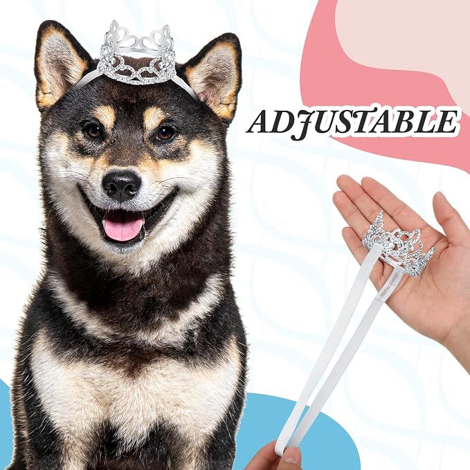 2 Pcs Dog Crown Headband Dog Tutu Dress Set Crystal Rhinestone Tiara Crown Tutu Skirt Pet Dress Costume for Puppy Birthday Party Wedding Photo Prop Costume(Blue,X Large)