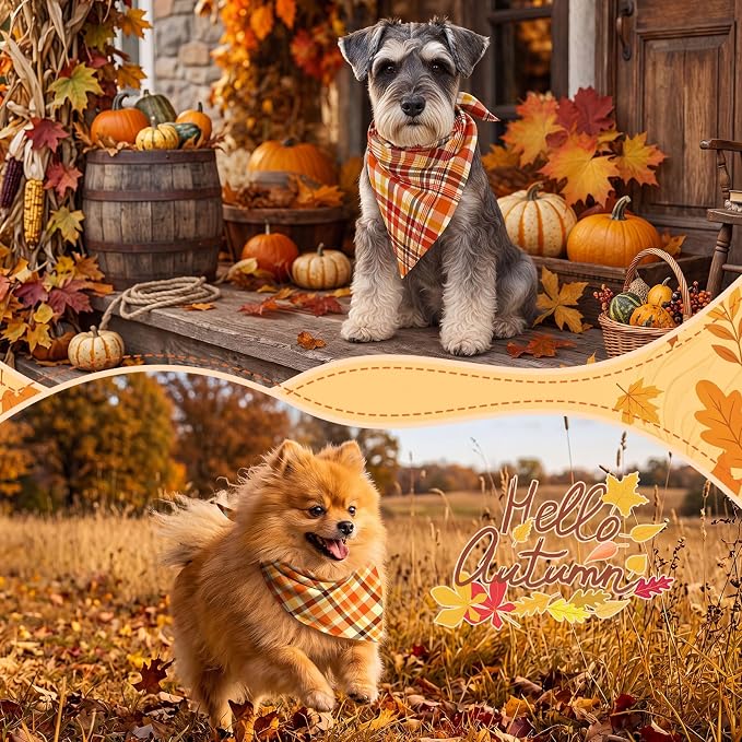 50 Pcs Fall Plaid Dog Bandanas Bulk Autumn Gingham Check Pattern | Triangle Kerchief Bibs Scarf Set for Pets Harvest Party Costume Photo Props Accessories, 25 Styles, 19.7 x 13.8 x 13.8 Inch